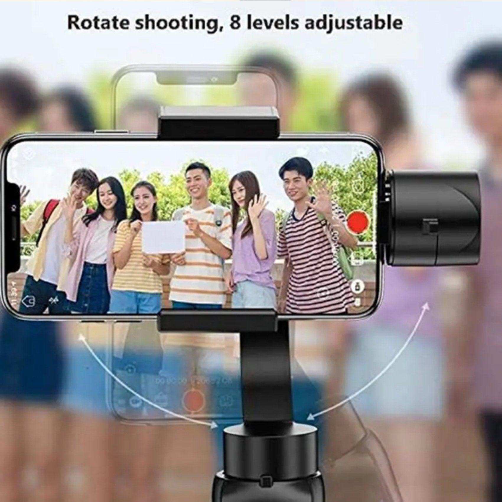 Smartphone mounted on 3-axis gimbal stabilizer tripod recording group selfie outdoors, TUTT