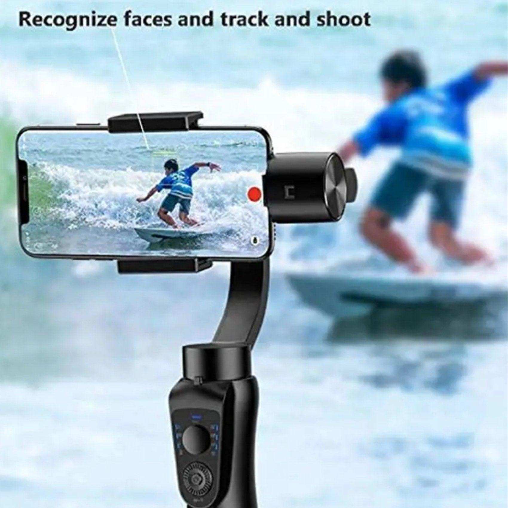 3-axis gimbal stabilizer smartphone tripod capturing surfer with face tracking, handheld device TUTT