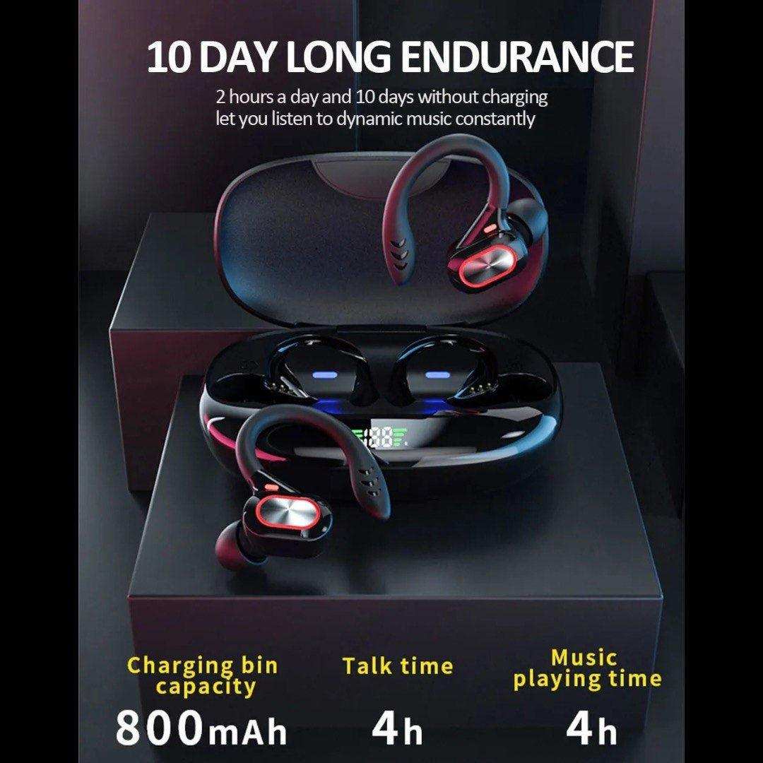 TUTT S730 wireless Bluetooth earbuds with charging case, LED display, black and red design, 800mAh capacity, 10 day endurance. TUTT