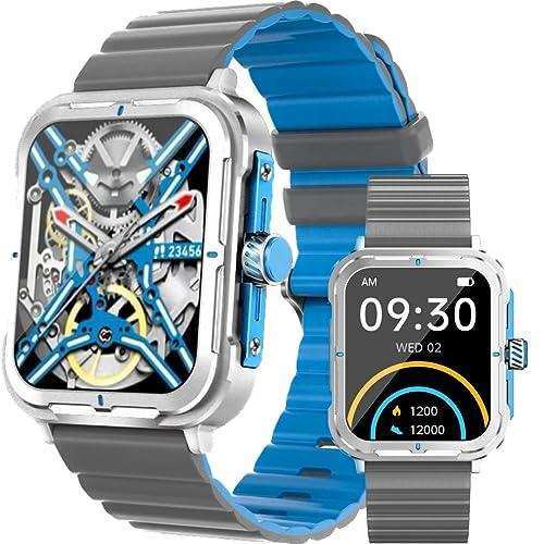 Men and women’s blue and gray fitness tracker smartwatch with HD display and health monitoring, TUTT
