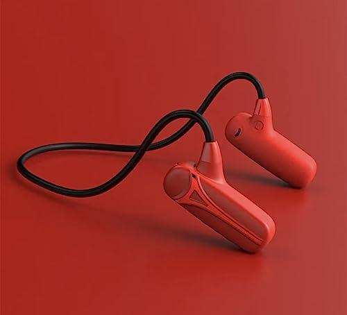 Red bone conduction Bluetooth sports earphones with black neckband on red background TUTT