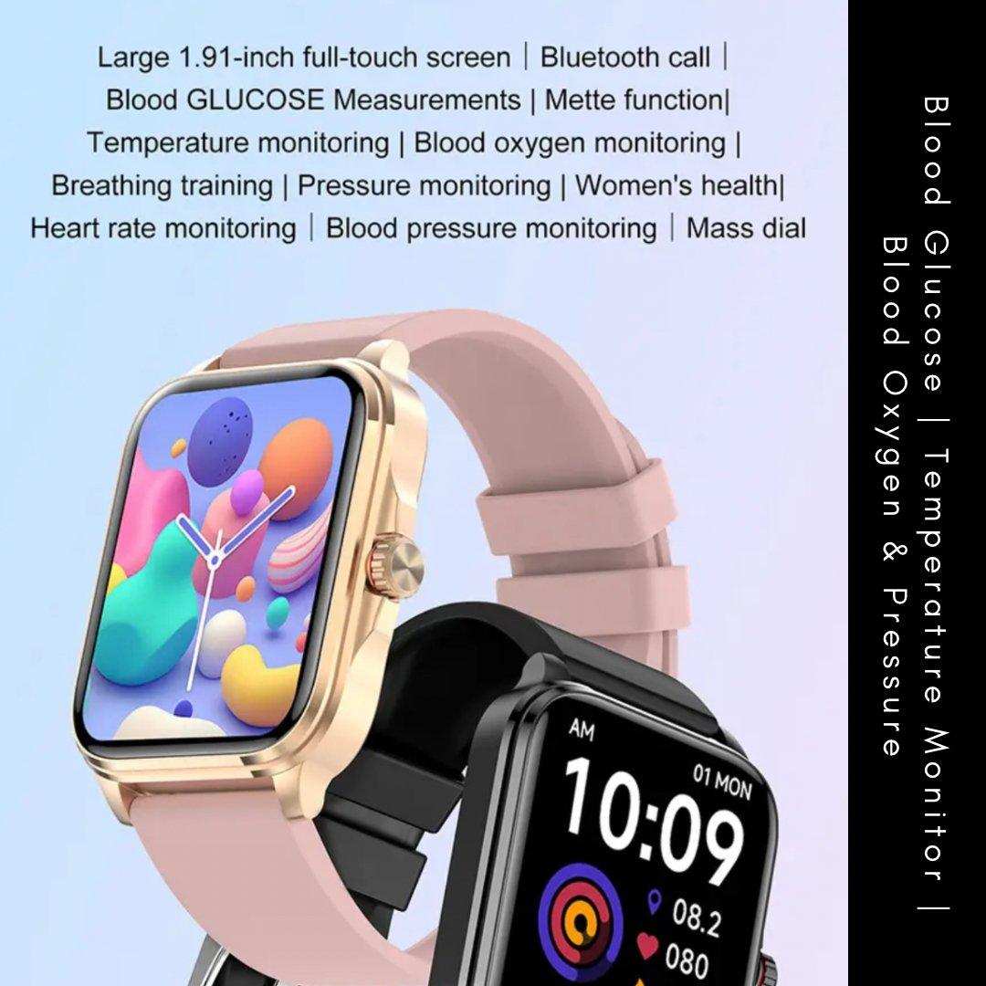 Rose gold and black TUTT T9 women’s smartwatch with health tracking and HD screen, TUTT