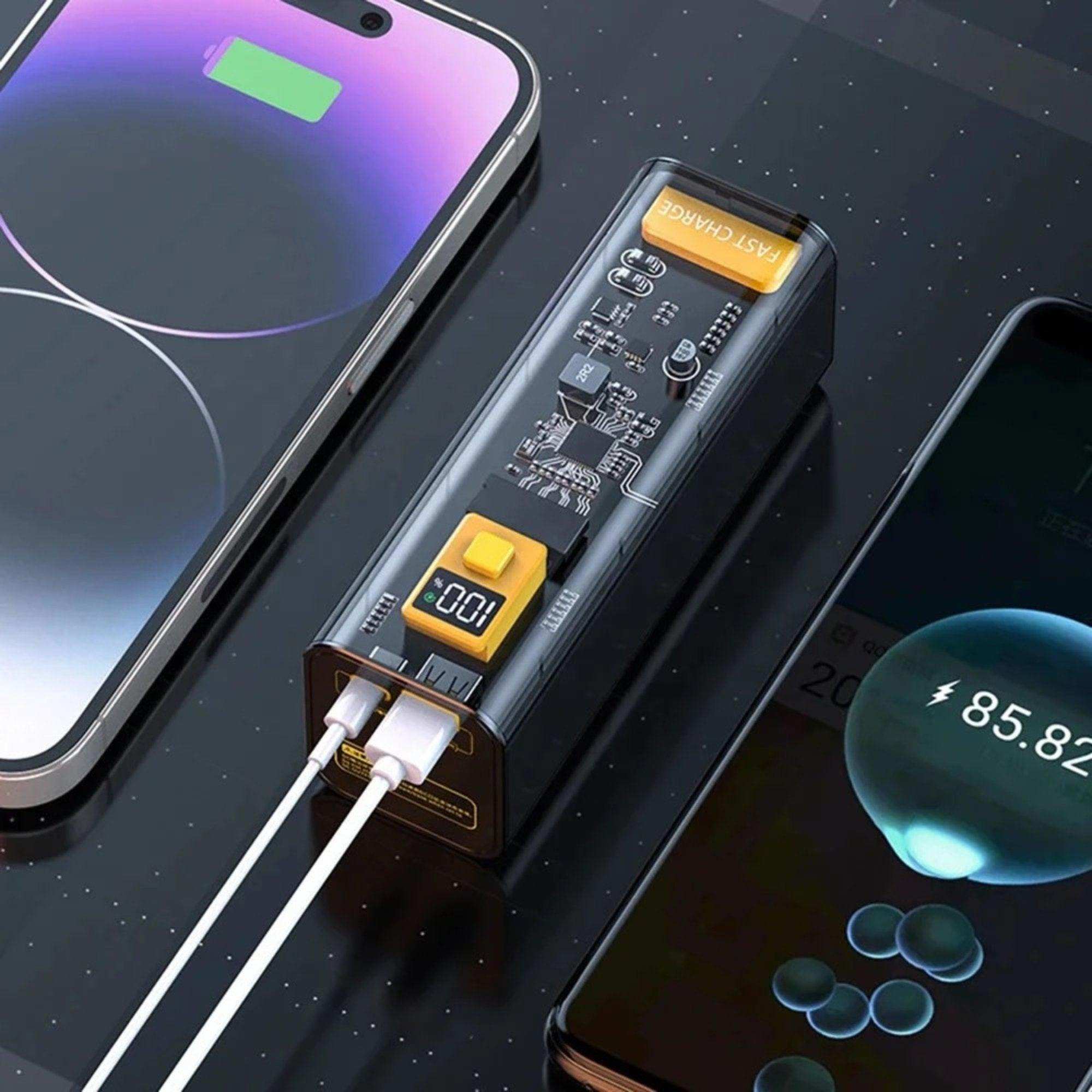 Transparent high-capacity 40000mAh power bank with digital display charging two smartphones TUTT