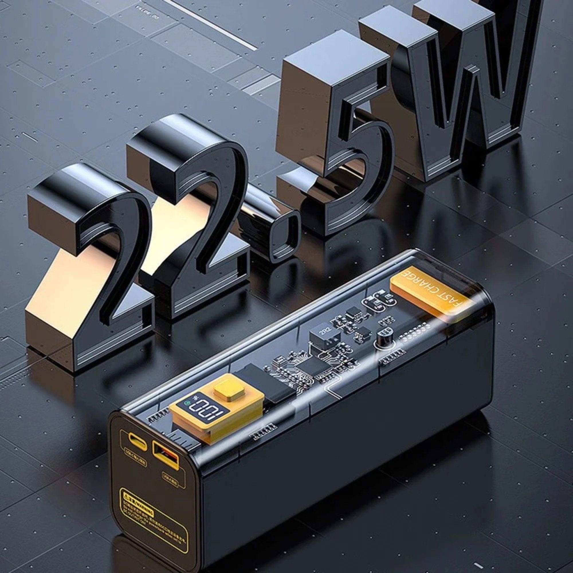 Transparent high-capacity 40000mAh power bank with digital display, fast charge, 22.5W, TUTT