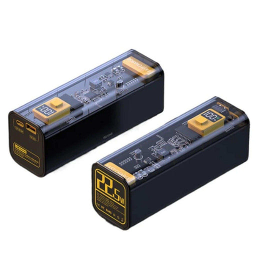 Transparent high-capacity 40000mAh power bank with digital display, dual USB ports, and 22.5W fast charging, portable charger TUTT