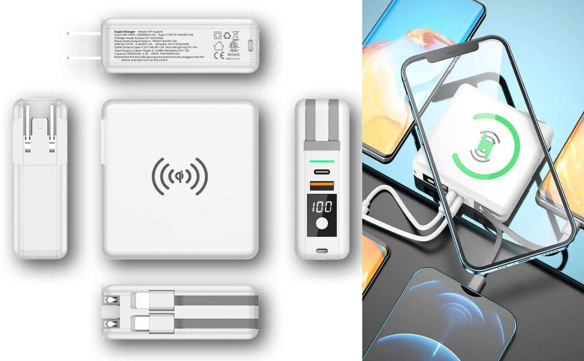 TUTT travel charging kit with 10000mAh power bank, universal adapter, wireless charging, and cables TUTT