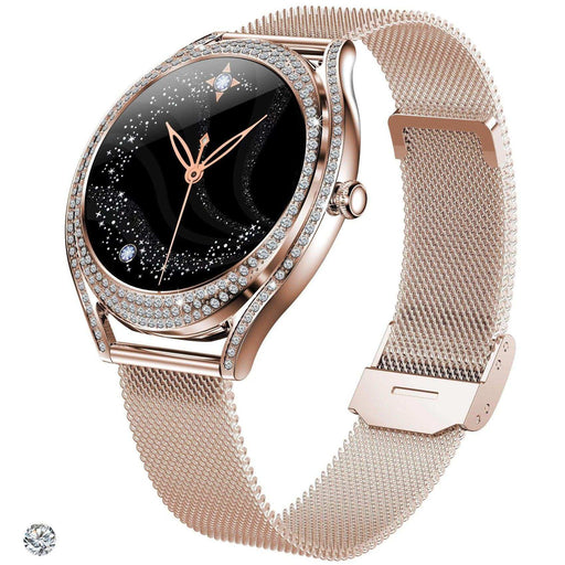 Rose gold smart watch for women with mesh strap, glittering zirconia and AMOLED display TUTT