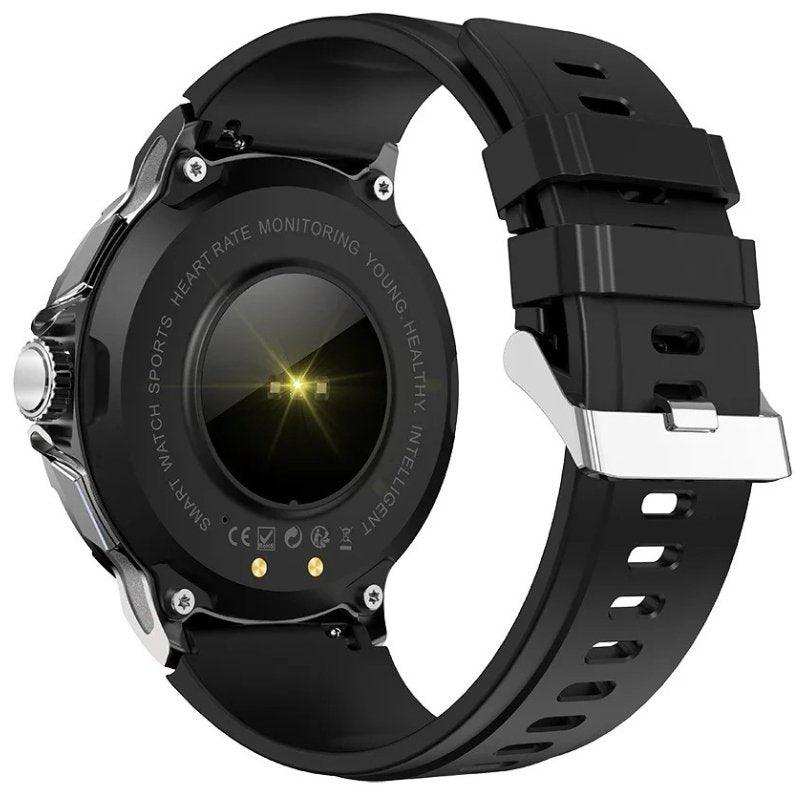 Black metal case military smartwatch with round HD screen and heart rate sensor, TUTT