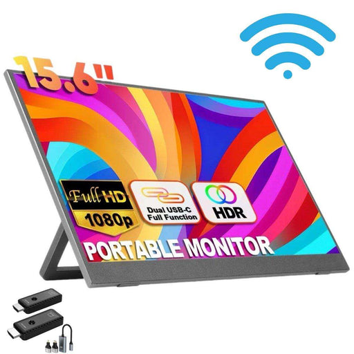 15.6-inch portable monitor with Full HD 1080p, Dual USB-C, HDR features and wireless icon, TUTT