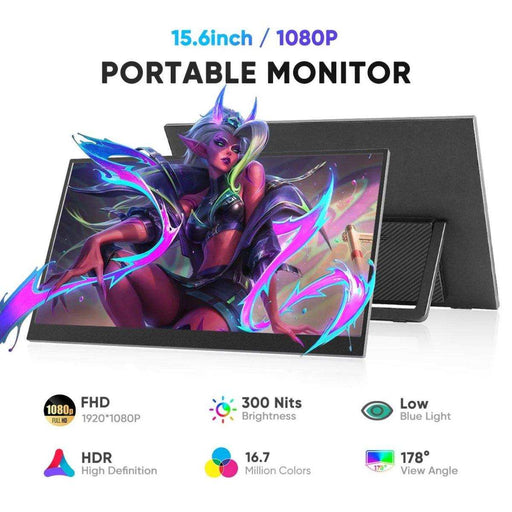 15.6-inch FHD 1080P portable monitor with kickstand, vivid HDR screen and gaming display, TUTT