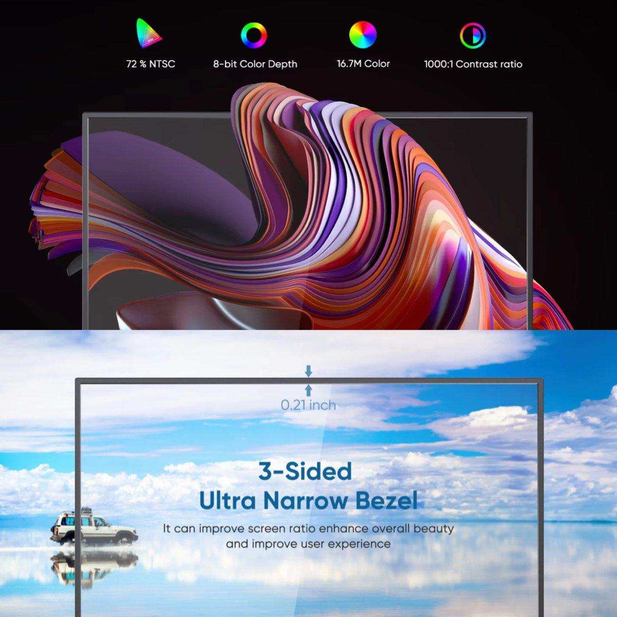 15.6-inch portable monitor display with vivid color, ultra-narrow 3-sided bezel, TUTT