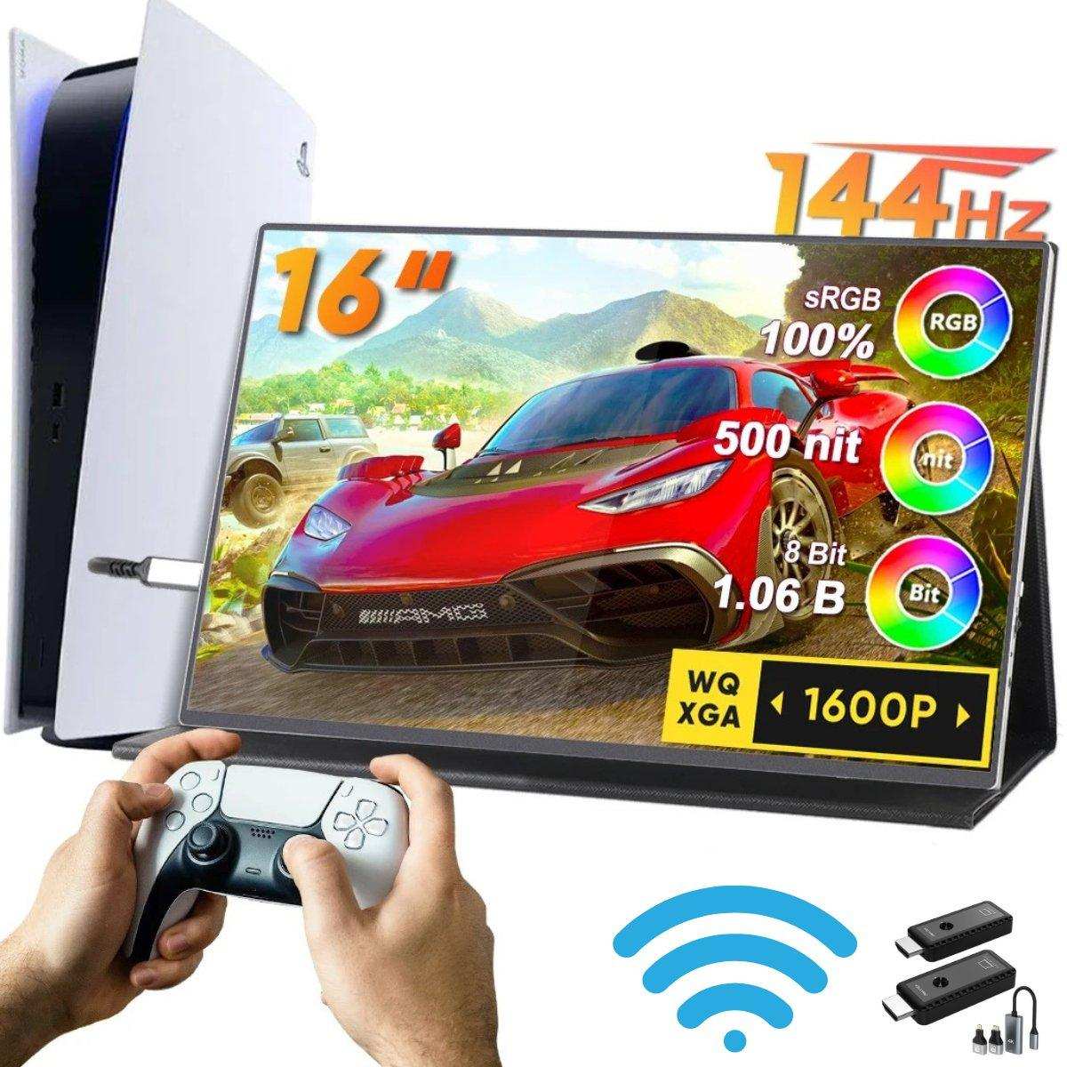 16-inch wireless gaming portable monitor 144Hz FHD IPS with vivid graphics and PS5 controller, TUTT
