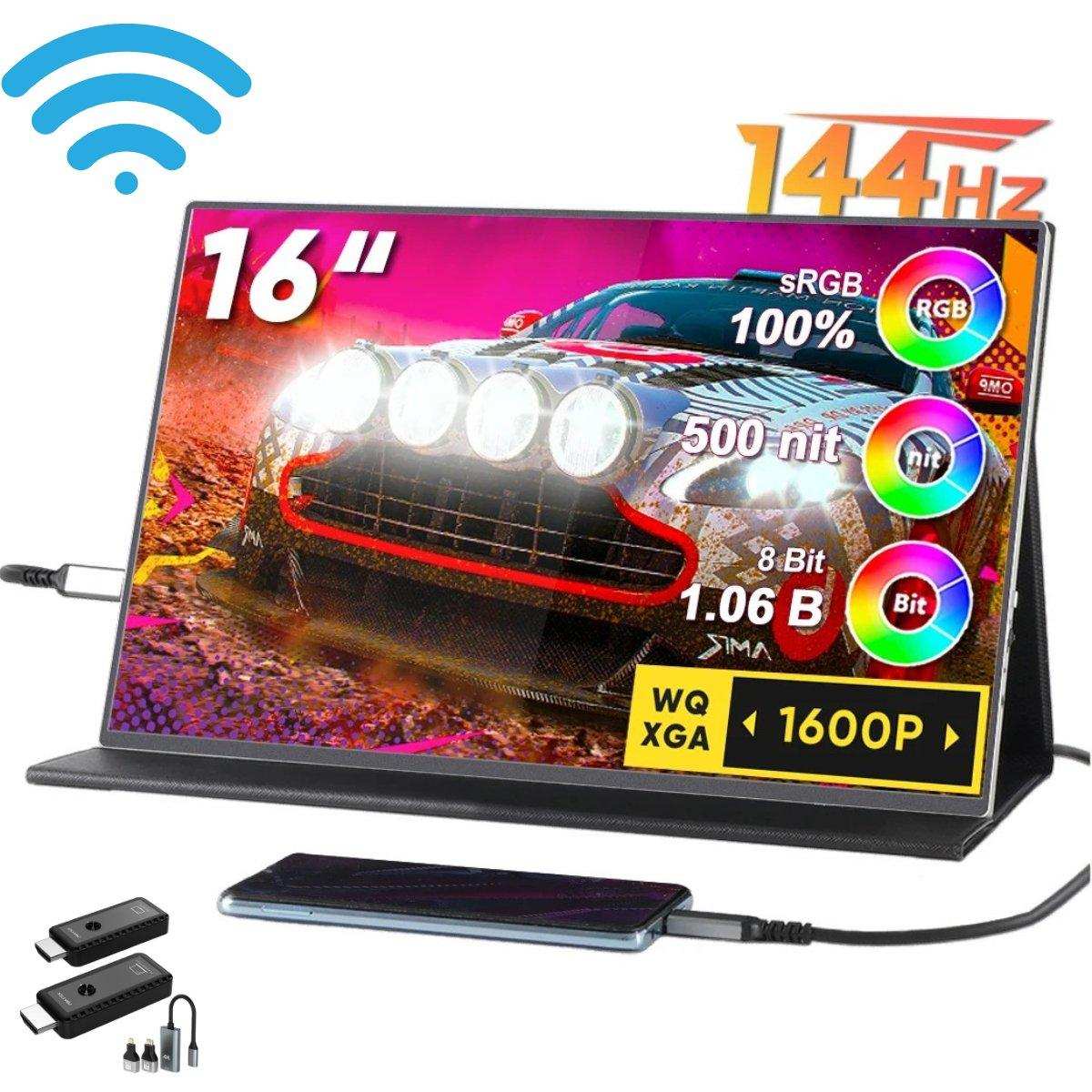 16-inch wireless gaming portable monitor with 144Hz, FHD IPS display, and VESA support, TUTT