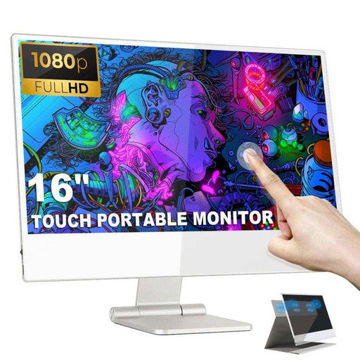 16-inch portable touchscreen monitor in aluminum stand, 1080p Full HD display, TUTT