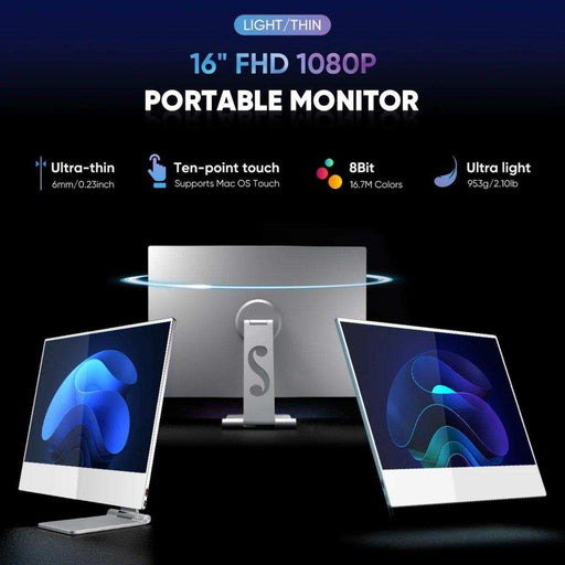 16 inch FHD 1080p portable touchscreen monitor with stand, ultra-thin, ultra-light, TUTT