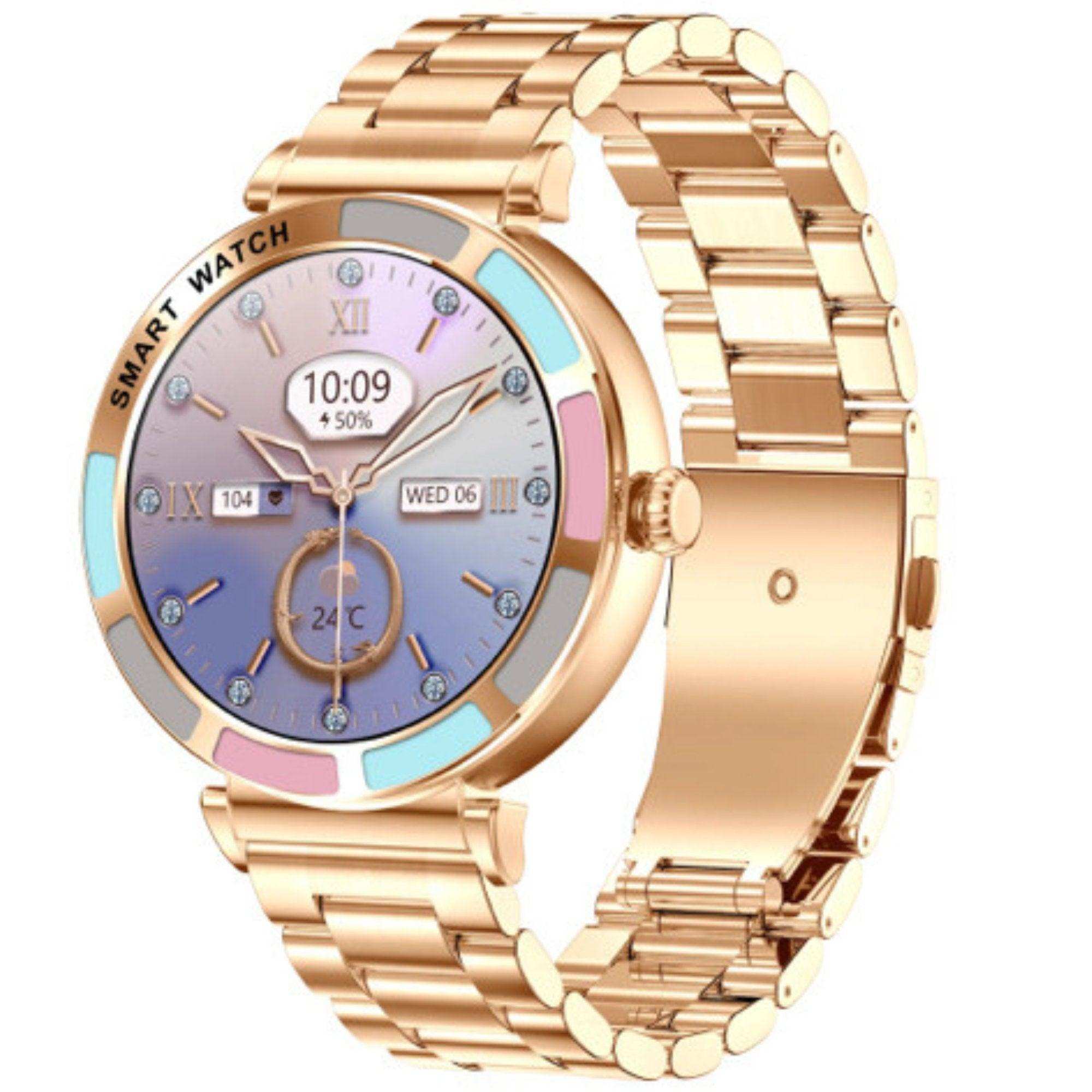 Rose gold women's smart watch with slim metal band, HD dial and digital display, TUTT