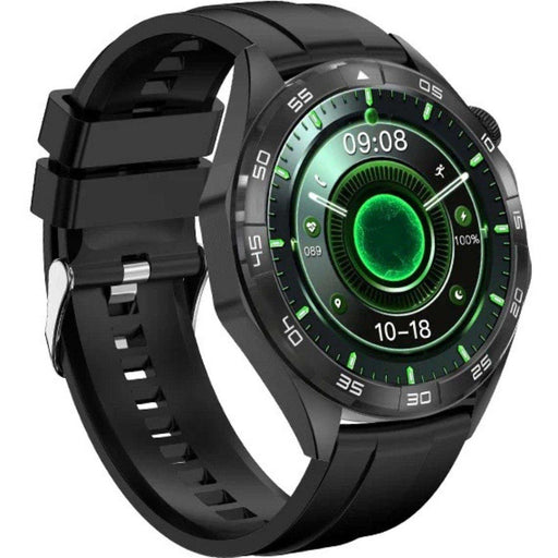 Black metal case men's smart watch with large round green HD screen and sport band, TUTT