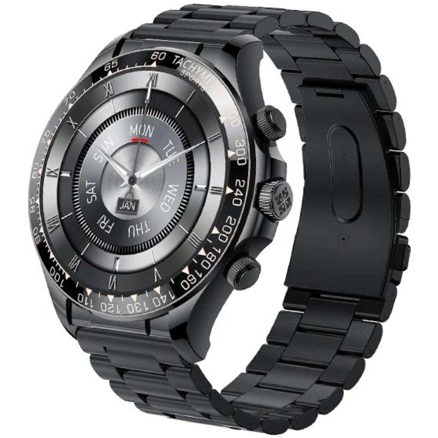 Metal case rugged black military smartwatch for men with tachymeter bezel and large HD screen TUTT