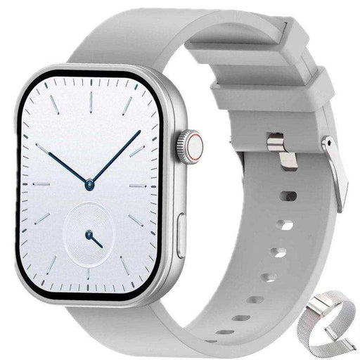 Silver rectangular fashion smartwatch with white silicone strap and digital clock face TUTT