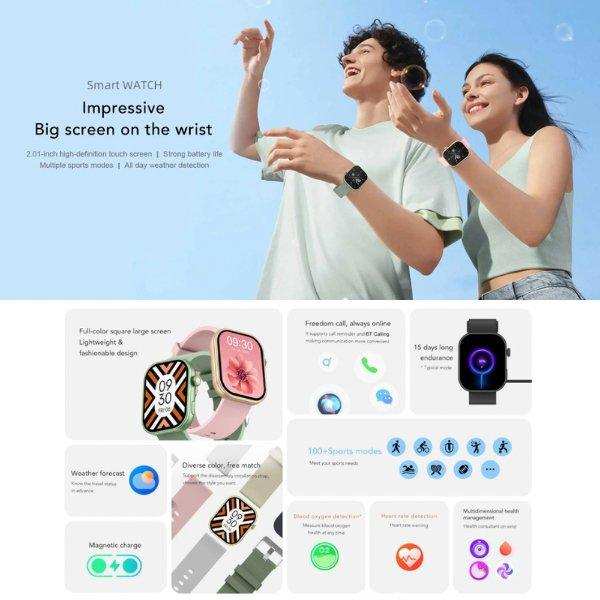 Two people outdoors wearing fashion smartwatches with large screens, fitness and health tracking features, TUTT