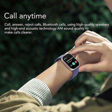 Person using a fashion smartwatch with Bluetooth calling on wrist, outdoor setting, TUTT